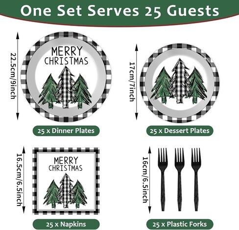 100PCS Christmas Paper Plates and Napkins Buffalo Plaid Xmas Party Decoration Disposable Merry Christmas Tree Themed Tableware Dinnerware Set for Holiday Xmas Winter Party Supplies Serve 25 in Kuwait