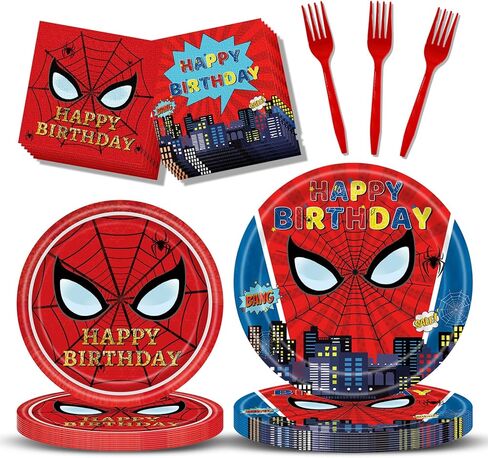 96 Pcs Spider Birthday Party Decorations Supplies Spider Plates Napkins Set Disposable Dinner Tableware Plates Napkins Forks for Spider Kids Birthday Party Decorations Serve 24 in Kuwait