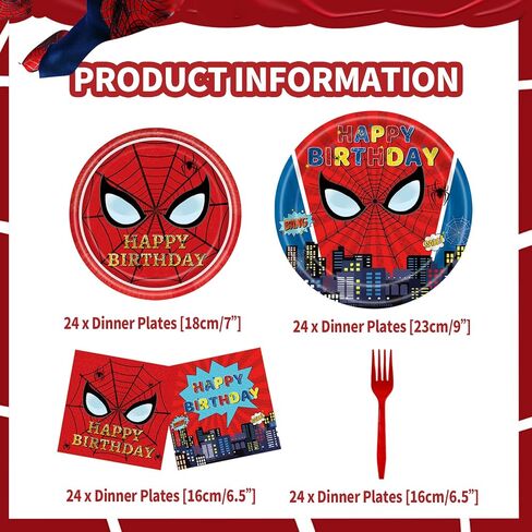 96 Pcs Spider Birthday Party Decorations Supplies Spider Plates Napkins Set Disposable Dinner Tableware Plates Napkins Forks for Spider Kids Birthday Party Decorations Serve 24 in Kuwait
