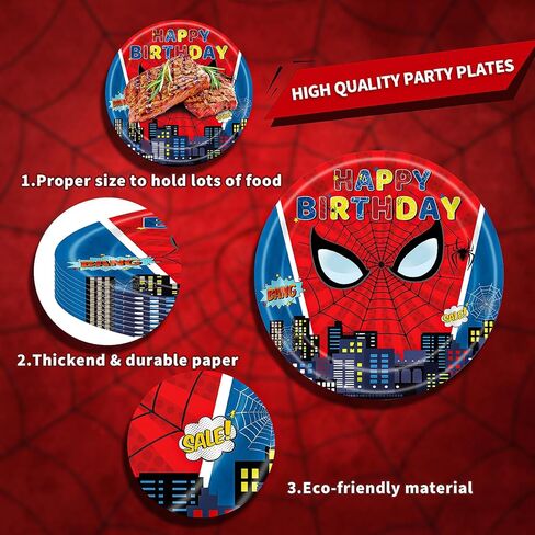 96 Pcs Spider Birthday Party Decorations Supplies Spider Plates Napkins Set Disposable Dinner Tableware Plates Napkins Forks for Spider Kids Birthday Party Decorations Serve 24 in Kuwait