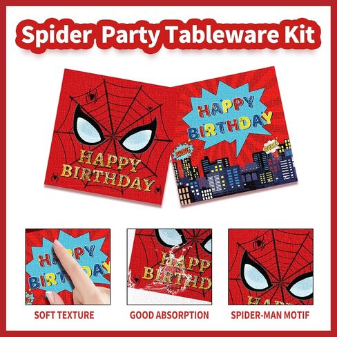 96 Pcs Spider Birthday Party Decorations Supplies Spider Plates Napkins Set Disposable Dinner Tableware Plates Napkins Forks for Spider Kids Birthday Party Decorations Serve 24 in Kuwait