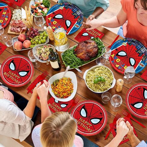 96 Pcs Spider Birthday Party Decorations Supplies Spider Plates Napkins Set Disposable Dinner Tableware Plates Napkins Forks for Spider Kids Birthday Party Decorations Serve 24 in Kuwait