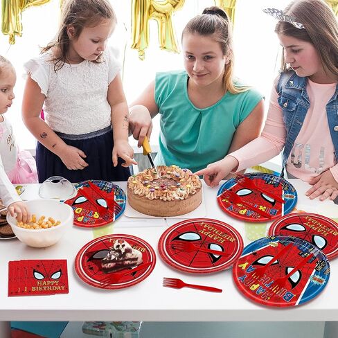 96 Pcs Spider Birthday Party Decorations Supplies Spider Plates Napkins Set Disposable Dinner Tableware Plates Napkins Forks for Spider Kids Birthday Party Decorations Serve 24 in Kuwait