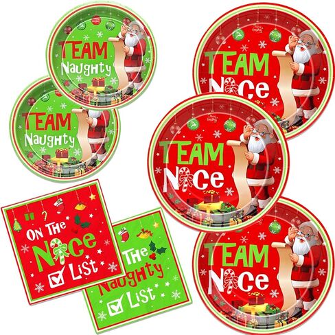 144Pcs Naughty or Nice Christmas Decorations Team Naughty Team Nice Party Supplies Christmas Plates and Napkins Christmas Tableware for Christmas Party Decorations Christmas Party Supplies in Saudi Arabia