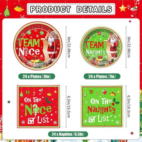 144Pcs Naughty or Nice Christmas Decorations Team Naughty Team Nice Party Supplies Christmas Plates and Napkins Christmas Tableware for Christmas Party Decorations Christmas Party Supplies in Saudi Arabia