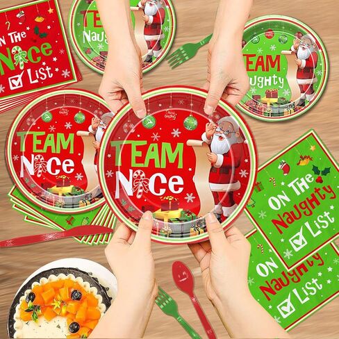 144Pcs Naughty or Nice Christmas Decorations Team Naughty Team Nice Party Supplies Christmas Plates and Napkins Christmas Tableware for Christmas Party Decorations Christmas Party Supplies in Saudi Arabia