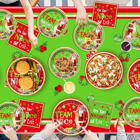 144Pcs Naughty or Nice Christmas Decorations Team Naughty Team Nice Party Supplies Christmas Plates and Napkins Christmas Tableware for Christmas Party Decorations Christmas Party Supplies in Saudi Arabia