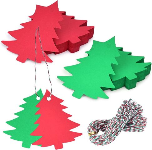Koogel 100PCS Red and Green Gift Tags, Paper Tags with String Christmas Name Tags for Gift Wrapping DIY Party 2.8 x 3.2 Inch in Saudi Arabia