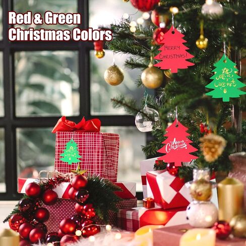 Koogel 100PCS Red and Green Gift Tags, Paper Tags with String Christmas Name Tags for Gift Wrapping DIY Party 2.8 x 3.2 Inch in Saudi Arabia