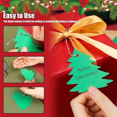 Koogel 100PCS Red and Green Gift Tags, Paper Tags with String Christmas Name Tags for Gift Wrapping DIY Party 2.8 x 3.2 Inch in Saudi Arabia
