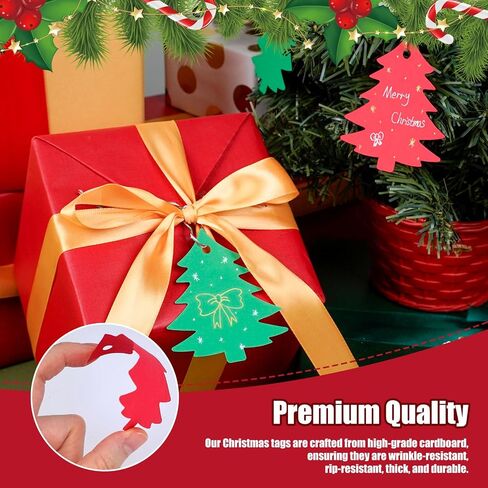 Koogel 100PCS Red and Green Gift Tags, Paper Tags with String Christmas Name Tags for Gift Wrapping DIY Party 2.8 x 3.2 Inch in Saudi Arabia