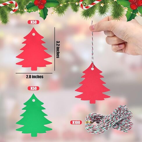 Koogel 100PCS Red and Green Gift Tags, Paper Tags with String Christmas Name Tags for Gift Wrapping DIY Party 2.8 x 3.2 Inch in Saudi Arabia