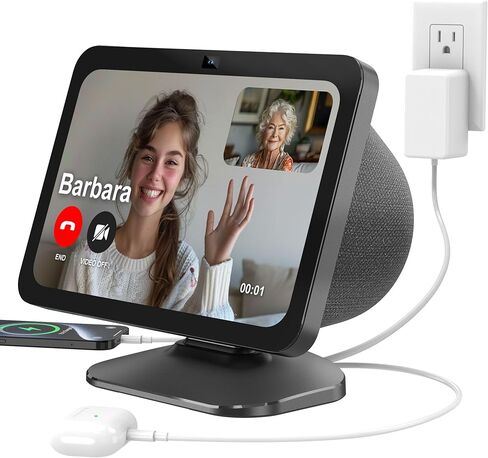 PlusAcc Charging Stand for Show 8 (3rd Gen) - Adjustable Tilt Table Holder with 2 Charging Ports (USB-C & USB-A), Magnetic Station Accessories for Charge Cellphones and Earbuds, Non-Slip Base (Black) in Kuwait