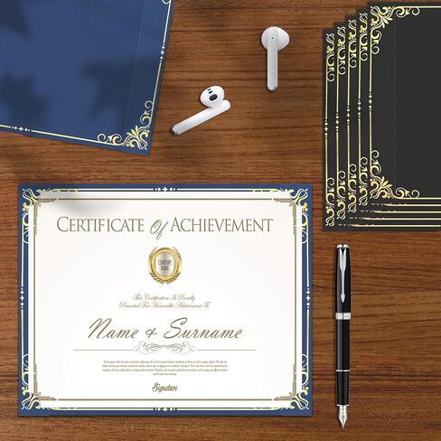 HAUTOCO 30 عبوة من حاملي الشهادات من جانب واحد، أغطية شهادات الجوائز مع حواف من رقائق الذهب وحاملي الدبلومات السوداء لحجم الحروف 8.5 × 11 بطاقات، التخرج، المستندات in Kuwait