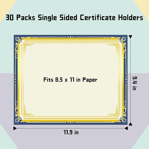 HAUTOCO 30 عبوة من حاملي الشهادات من جانب واحد، أغطية شهادات الجوائز مع حواف من رقائق الذهب وحاملي الدبلومات السوداء لحجم الحروف 8.5 × 11 بطاقات، التخرج، المستندات in Kuwait