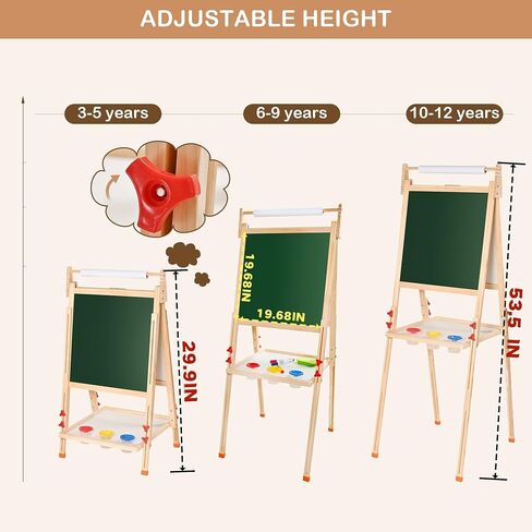 Easel for Kids, Children Art Easel Paper Roll,3-in-1 Dry Erase Board & Chalkboard,a refillable Paper roll,Storage Tray and Stickers, Adjustable Height Learning-Toy for 3,4,5,6 Years Old(Free Standing) in Saudi Arabia