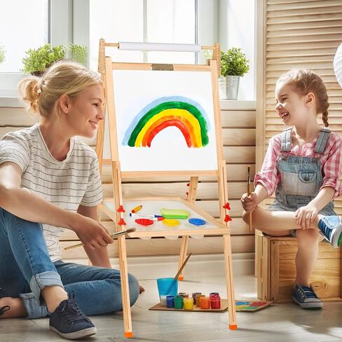 Easel for Kids, Children Art Easel Paper Roll,3-in-1 Dry Erase Board & Chalkboard,a refillable Paper roll,Storage Tray and Stickers, Adjustable Height Learning-Toy for 3,4,5,6 Years Old(Free Standing) in Saudi Arabia