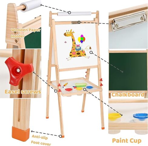 Easel for Kids, Children Art Easel Paper Roll,3-in-1 Dry Erase Board & Chalkboard,a refillable Paper roll,Storage Tray and Stickers, Adjustable Height Learning-Toy for 3,4,5,6 Years Old(Free Standing) in Saudi Arabia