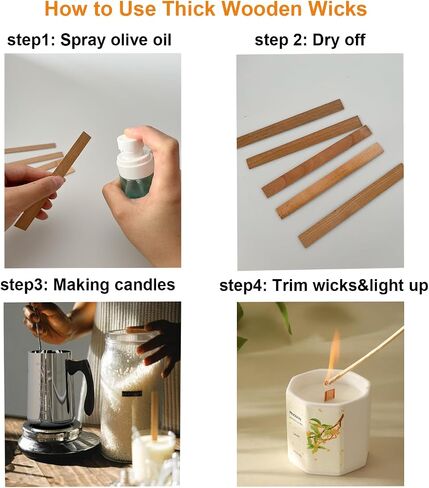 Thicken Wooden Candle Wicks 5.1 X 0.5 Inch Natural Candle Wood Wicks with Stand Candle Cores for DIY Candle Making Craft Smokeless Wood Wicks for Candle Making in Saudi Arabia