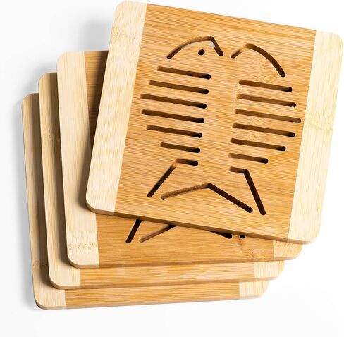 4pcs Bamboo Trivets for Hot Dishes, 6x6 inch Fish-Shaped Wood Hot Pads for Countertops and Kitchen, Decorative Trivets for Hot Pots and Pan, Versatile Hot Pan Mat, Quartz Countertops Protection in Saudi Arabia