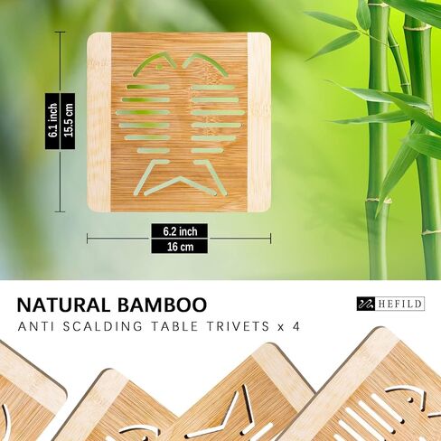 4pcs Bamboo Trivets for Hot Dishes, 6x6 inch Fish-Shaped Wood Hot Pads for Countertops and Kitchen, Decorative Trivets for Hot Pots and Pan, Versatile Hot Pan Mat, Quartz Countertops Protection in Saudi Arabia