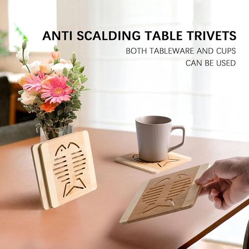 4pcs Bamboo Trivets for Hot Dishes, 6x6 inch Fish-Shaped Wood Hot Pads for Countertops and Kitchen, Decorative Trivets for Hot Pots and Pan, Versatile Hot Pan Mat, Quartz Countertops Protection in Saudi Arabia