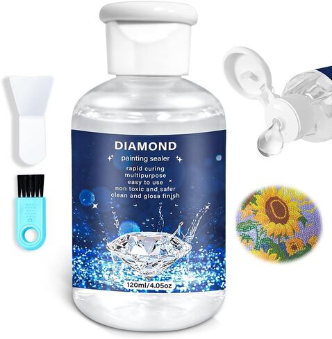 GRLELOU Diamond Painting Sealer 120ML, Diamond Painting Glue with Brush, 4 OZ Diamond Painting Kits for Adult Diamond Painting Accessories, Clear Glue Gloss Shine Effect for Diamond Painting Seal in Saudi Arabia