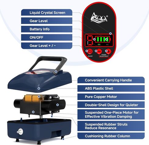 AQQA Aquarium Air Pump,AC/DC Battery Air Pump for Pond Fish Tank,9 Gear Adjustable Air Volume,IPX6 Waterproof Rechargeable Bubbler Aerator for Outdoor Fishing Breed Aquatics (20W) in Saudi Arabia