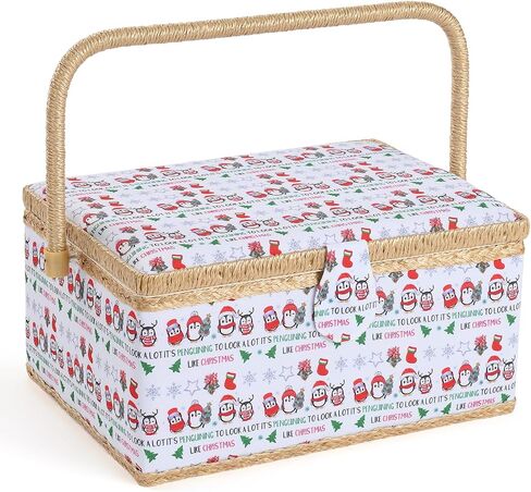 Sewing Basket - Christmas Sewing Box with Large Capacity for Sewing Supplies, Sewing Organizer Box Sewing Kit Storage Christmas Gift for Sewing Craft Lovers (Christmas Penguin, Large) in Saudi Arabia