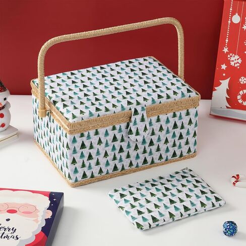 Sewing Basket - Christmas Sewing Box with Large Capacity for Sewing Supplies, Sewing Organizer Box Sewing Kit Storage Christmas Gift for Sewing Craft Lovers (Christmas Penguin, Large) in Saudi Arabia