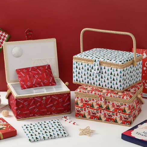 Sewing Basket - Christmas Sewing Box with Large Capacity for Sewing Supplies, Sewing Organizer Box Sewing Kit Storage Christmas Gift for Sewing Craft Lovers (Christmas Penguin, Large) in Saudi Arabia