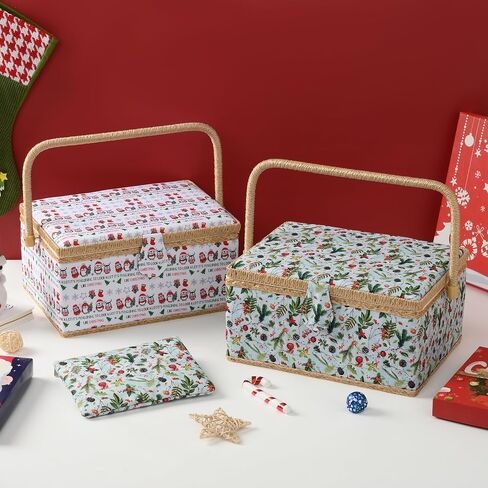 Sewing Basket - Christmas Sewing Box with Large Capacity for Sewing Supplies, Sewing Organizer Box Sewing Kit Storage Christmas Gift for Sewing Craft Lovers (Christmas Penguin, Large) in Saudi Arabia