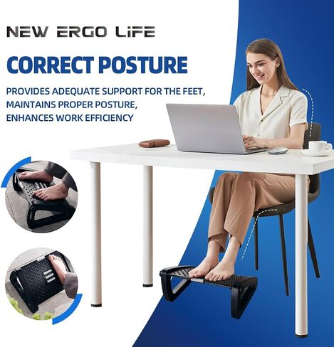 Adjustable Footrest Under Desk, Comfort Foot Stool at Work, 6-Position Multi-angle Adjustable Foot Pedal, Ergonomic Posture Support, Foot Support for Office and Home (Black) in Saudi Arabia