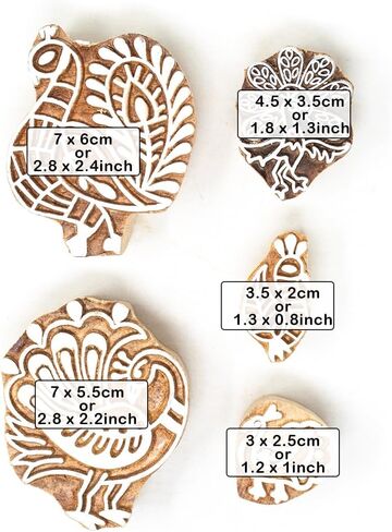 Paisley & Tree Shapes Wooden Printing Stamps - Wooden Stamps for Block Printing on Saree Border, Textile, Clay, Pottery, Tattoo Set of 5 Hashcart® in Saudi Arabia