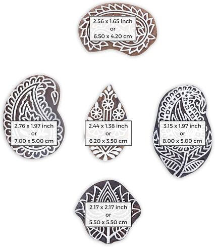 HASHCART® Elegant Designs Flower and Lotus Wooden Block Stamps Set of 5, Handmade Wood Printing Stamps for Kids' Art Projects, Textiles, Fabric, Clay, Henna, Tatotoo, Wood Stamps for Craft in Saudi Arabia