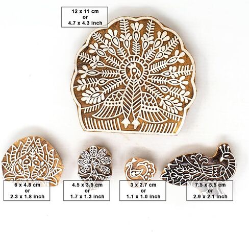 HASHCART® Elegant Designs Flower and Lotus Wooden Block Stamps Set of 5, Handmade Wood Printing Stamps for Kids' Art Projects, Textiles, Fabric, Clay, Henna, Tatotoo, Wood Stamps for Craft in Saudi Arabia