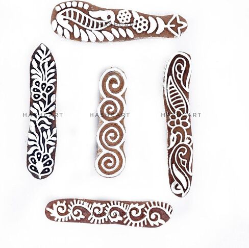 HASHCART® Elegant Designs Flower and Lotus Wooden Block Stamps Set of 5, Handmade Wood Printing Stamps for Kids' Art Projects, Textiles, Fabric, Clay, Henna, Tatotoo, Wood Stamps for Craft in Kuwait