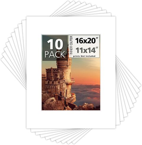Mat Board Center, Pack of 10, 12x16 Mixed Color White Core Picture Mats for 8x12 Photos in Saudi Arabia
