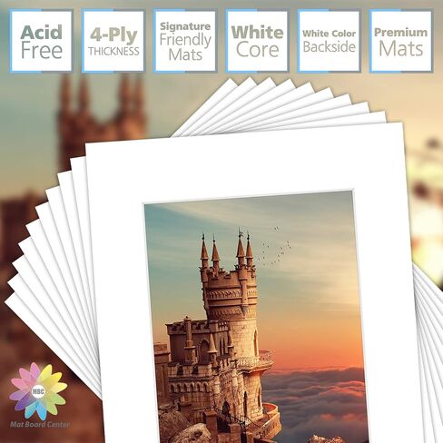 Mat Board Center, Pack of 10, 12x16 Mixed Color White Core Picture Mats for 8x12 Photos in Saudi Arabia