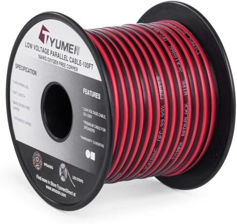 TYUMEN 40 Feet 18 AWG Gauge 2 Conductor Stranded Red Black Car Home Stereo Speaker Audio Cable Electrical Hookup Wire - 99.95% Oxygen Free Copper Wires in Kuwait