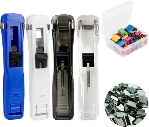 2Pcs Clam Clips for Paper, Paper Clam Clip, Portable Clam Clip Dispenser with 100 Reusable Stainless Steel Metal Refill Clips, Fast Paper Clipper for Office Document School Supplies, Pink & Blue in Saudi Arabia