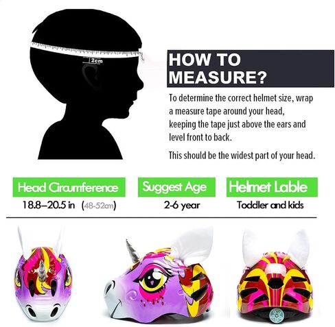 Unicorn Helmet for Toddler and Kid 3D Unicorn CPSC Safety Certified Approximately 2-6 Years Easily Adjuastable,Skateboard Skating Scooter Helmet with Rear Light Toddler Gift Christmas in Kuwait