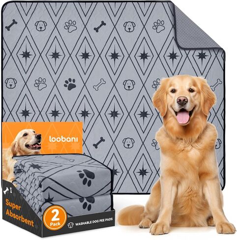LOOBANI Washable Pee Pads for Dogs: 2 Pack 31"x36" Washable Puppy Pads, Reusable Pee Pads Waterproof & Leakproof Non-Slip Whelping Pee Pads & Potty Training Pad for Floor, Dog Playpen,Crate, Grey in Saudi Arabia