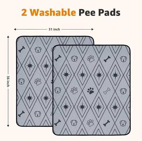 LOOBANI Washable Pee Pads for Dogs: 2 Pack 31"x36" Washable Puppy Pads, Reusable Pee Pads Waterproof & Leakproof Non-Slip Whelping Pee Pads & Potty Training Pad for Floor, Dog Playpen,Crate, Grey in Saudi Arabia