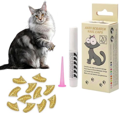 Cat Nail Caps with Glue - 20pcs Pet Kitten Cat Claw Caps Cat Claw Covers for Small Medium Large Cats - Crystal Gold M in Saudi Arabia