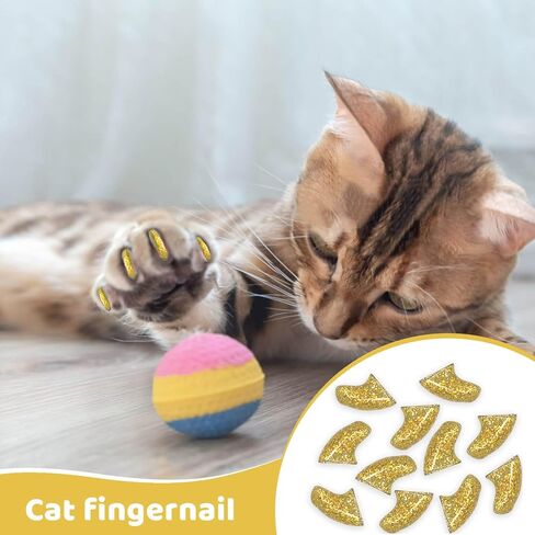 Cat Nail Caps with Glue - 20pcs Pet Kitten Cat Claw Caps Cat Claw Covers for Small Medium Large Cats - Crystal Gold M in Saudi Arabia