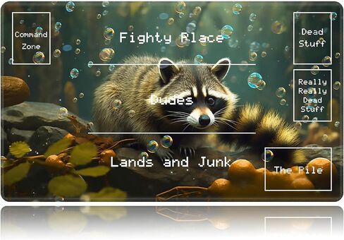 Playmat for MTG, Card Game Mat Non-Slip Rubber Base and Stitched, 24 x 14 inch TCG Play Mat for MTG and Other Card Games (B - Zones), Magic Forest Raccoon in Saudi Arabia