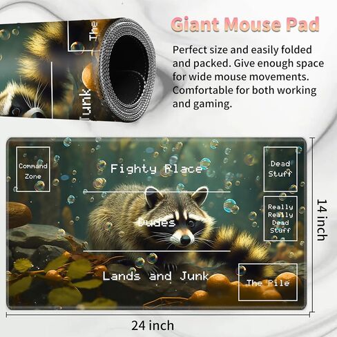 Playmat for MTG, Card Game Mat Non-Slip Rubber Base and Stitched, 24 x 14 inch TCG Play Mat for MTG and Other Card Games (B - Zones), Magic Forest Raccoon in Saudi Arabia