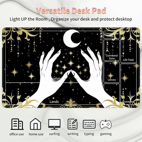 Playmat for MTG, Card Game Mat Non-Slip Rubber Base and Stitched, 24 x 14 inch TCG Play Mat for MTG and Other Card Games (B - Zones), Magic Forest Raccoon in Saudi Arabia