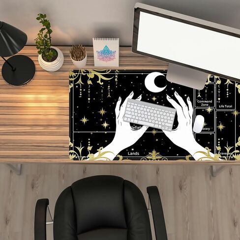 Playmat for MTG, Card Game Mat Non-Slip Rubber Base and Stitched, 24 x 14 inch TCG Play Mat for MTG and Other Card Games (B - Zones), Magic Forest Raccoon in Saudi Arabia